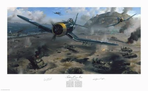 F4U Corsairs over Iwo Jima arte autografiado por héroes de la 5ª División de Marines - Imagen 1 de 8
