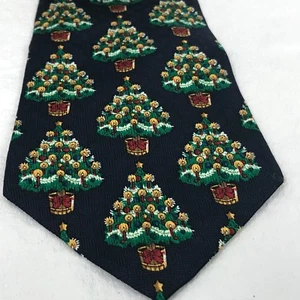 CC Hughes Christmas Tree Tie Necktie 100% Silk Navy Blue Holiday Vintage  - Picture 1 of 9