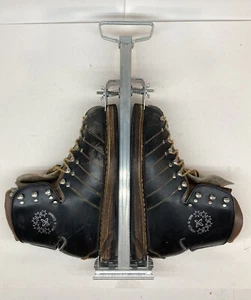 Botas de esquí vintage de cuero para hombre talla 10M Alemania década de 1950 década de 1960 con portador - Imagen 1 de 11