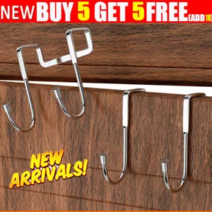 Over Door Hooks Stainless Steel Reversible for Clothes Rack Coat Drawer Hanger - Picture 1 of 21