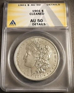 1901 MORGAN SILVER DOLLAR ** ANACS AU-50 CLEANED ** (7093) - Picture 1 of 2