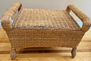 Vintage Wicker Rattan Ottoman Foot Stool 25x18x18" - Picture 1 of 9