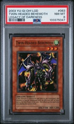 2003 Yu-Gi-Oh! Twin Headed Behemoth LOD Unlimited Super Rare PSA 8 - Image 1 of 2