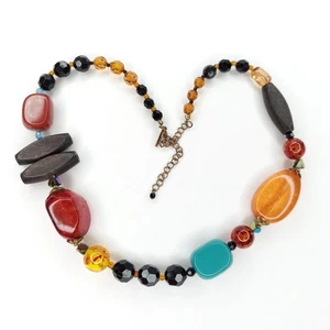 Lane Bryant Chunky Beaded Necklace Red Yellow Turquoise Brown Bohemian - Picture 1 of 4