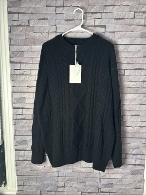 New Aelfric Eden Black Fisherman Chunky Cable Knit Pullover Sweater Men’s XL $70 - Image 1 of 4