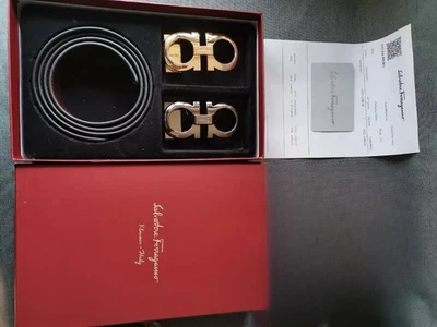 SALVATOREFERRAGAMO Salvatore Feragamo Christmas Gift Pattern Men's Belt Set Black Gold 2 Buckles