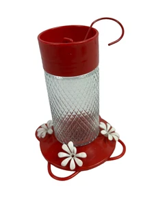 Alimentador para colibríes rojo/4 flores blancas/percas de aproximadamente 7-8 pulgadas de alto plástico - Imagen 1 de 8