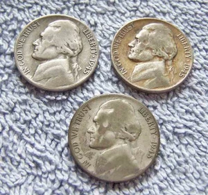1945 P,D,S Jefferson Nickels - Picture 1 of 2