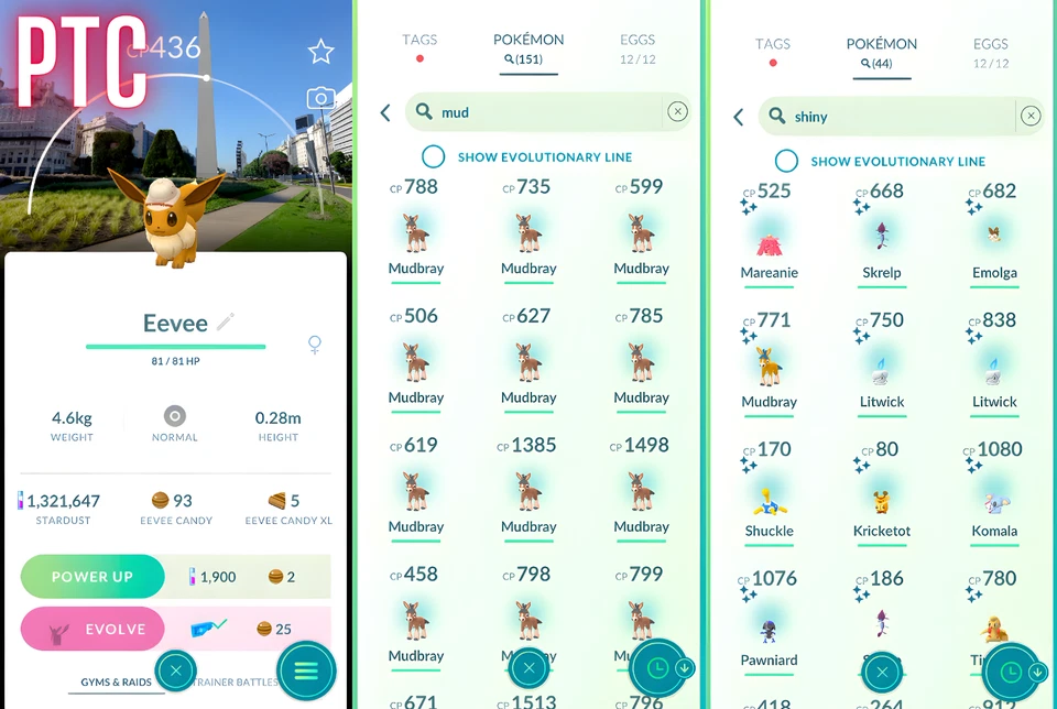 Eevee BG, Mudbray, Shinies, 1M Stardust | Safari City Buenos Aires PTC | Go ✨