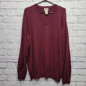 LL Bean V-Neck Sweater Mens XL Cotton Cashmere Burgundy Soft Lightweight 274603 - Picture 1 of 8