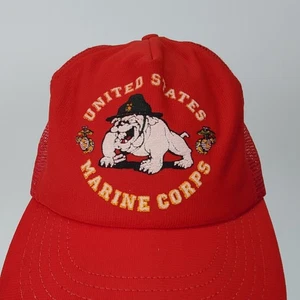 United States Marines Corps Vintage Foam Trucker Cap Hat Bulldog Red Snapback - Picture 1 of 9