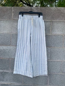 NWT PACT Organic Coastal Double Gauze Wide Leg Pant Size Medium White Blue Strip - Picture 1 of 11