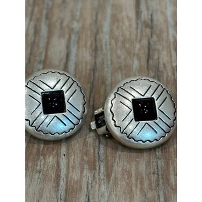 Pendientes de clip vintage Ralph Lauren tono plata suroeste piedra roja granate Foto 1 de 4