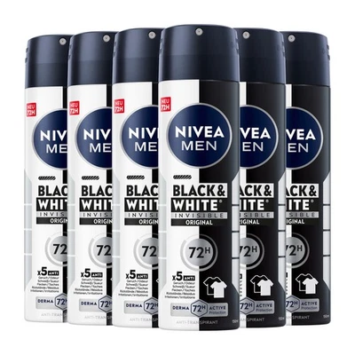 NIVEA MEN Deodorant Black & White Invisible Original Deo Spray 6 x 150ml - Bild 1 von 3