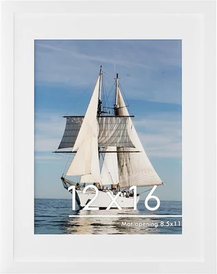 12x16 Picture Frame, Displays 8.5x11 with Mat or 12x16 Without Mat, White - Image 1 of 4