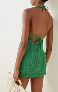 Mini Vestido Akoia Swim Noelie Verde Algodón Crochet Halter Cubrir Talla M/L - Imagen 1 de 5