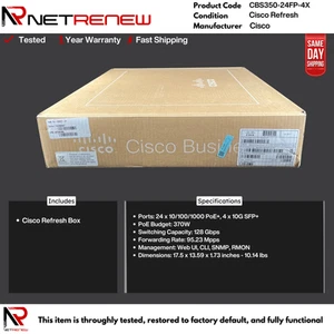 Cisco Refresh CBS350-24FP-4X 24-Port Gigabit PoE+ Managed Switch - Picture 1 of 1