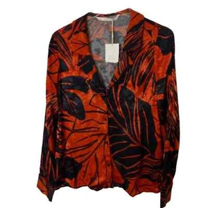 Zara black and orange button down blouse NWT small women's - Picture 1 of 6