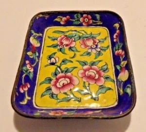 Antigua bandeja de alfileres cloisonne china esmaltada en plato floral de flores de cobre - Imagen 1 de 8
