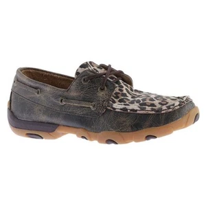 Twisted X Ladies Distressed Brown & Leopard Print Driving Mocs WDM0057 - Picture 1 of 1