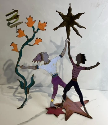 Soporte de exhibición de hierro forjado arte popular vintage acento decorativo rústico 15"x11" Foto 1 de 4