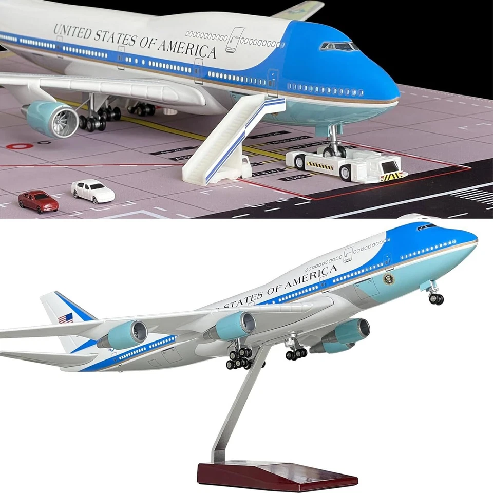 Modelo de avión Boeing 747 Air Force One escala 1:150 de 18,5" con luz de cabina de voz Foto 1 de 4