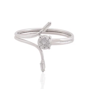 0.40 Ct Real H/SI Round Baguette Diamond Ring 10k White Gold Anniversary Gift - Picture 1 of 6