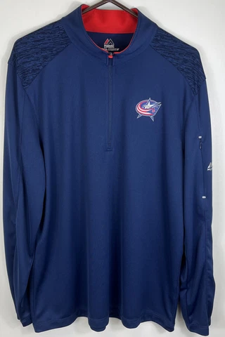 Columbus Blue Jackets Quarterzip Longsleeve Shirt Majestic Cool base NHL Adult L Cover