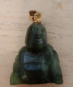 Vintage Asian Green Nephrite Jade Buddha Pendant Estate Jewelry - Picture 1 of 4