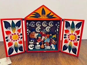 Scultura Retablo peruviana arte popolare Tienda Chullos cappello negozio animali scena scatola - Foto 1 di 7