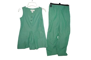 Vtg Girl Scout Dress Vest Uniform Smock Green w Pants Size 7 USA - Picture 1 of 5