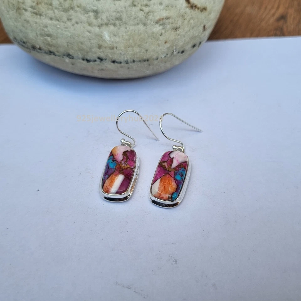 Pink Copper Turquoise Earrings 925 Sterling Silver Handmade Gift For Her PG4181 - Imagem 1 de 1
