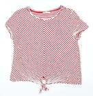 Oasis Womens Red Striped Viscose Basic T-Shirt Size L Round Neck