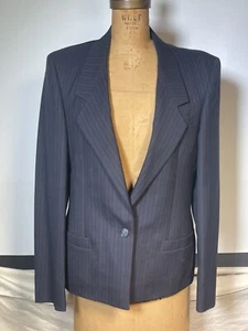 Austin Reed Of Regent Street UK Vintage 80’s Blazer Black Pinstripe 100% Wool - Picture 1 of 9