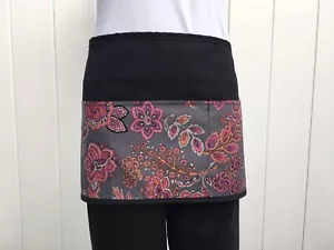 Black 3 pocket waitress waist apron Flowers, resturants cafe Classyaprons - Picture 1 of 4