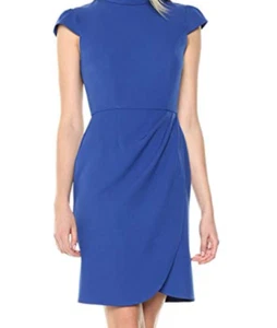 Lark & Ro Women's Cap Sleeve Mockneck Ruched Dress, Size 16, Majestic - Picture 1 of 9