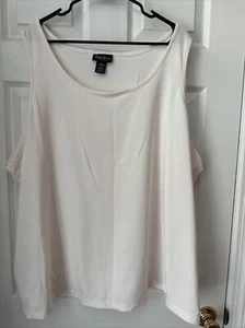 Maggie Barnes Sz 4X Top Cream / Off White Sleeveless Knit Embroidered Floral ART - Picture 1 of 3