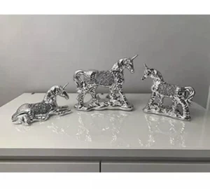 Crushed Crystal Diamond Set 3 Piece Bling Unicorn Horses Home Decor Ornaments💎 - Picture 1 of 4