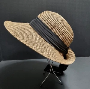 NINE WEST WIDE BRIM SUN HAT WITH BLACK SCARF ONE SIZE - Picture 1 of 6
