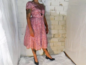 Women's Dress Rockabilly Dress 50s True Vintage Oktoberfest Old Rose Flowers - Picture 1 of 6