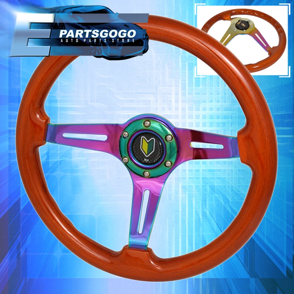 Universal 6 Bolt Light Wood Neo Chrome Steering Wheel Silver Center Wakaba Foto 1 de 1