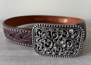 ARIAT Girls Tooled Leather Belt With Crystal Filigree Buckle A1303602 Size 22 - Picture 1 of 12