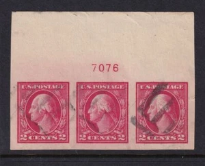 1912 Washington Sc 409 imperf used XF+ full selvage plate strip of 3 (BC - Picture 1 of 1