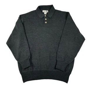 ILEVRIERI Gray Heavy Merino Wool Mens Jumper Henley Polo Size Large - Picture 1 of 5