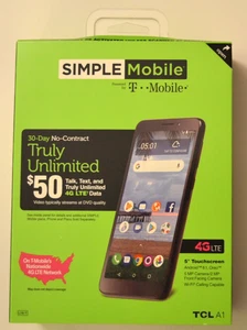 NEW SIMPLE MOBILE TCL A1 SMARTPHONE WITH SD CARD - Picture 1 of 3