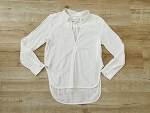 Brochu Walker Kragen Top Bluse Shirt Baumwolle Popover Langarm Weiß Medium - Bild 1 von 7