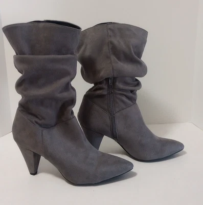 Christian Siriano Mujer Botas Tacón Gris Imitación Gamuza Punta Talla 10W Foto 1 de 4