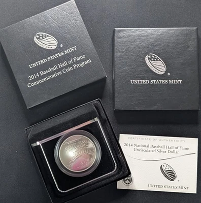 2014 P Baseball Commemorative Silver Dollar ~ Box & OGP Curved $1 Unc Coin - Image 1 of 4