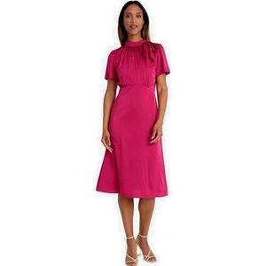 Maggy London Größe 8 Damen Midikleid mit Schleife zum Binden in Wassermelonenrot - Bild 1 von 8