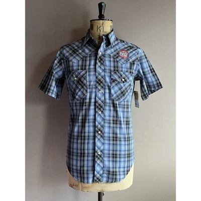 Wrangler Shirt Mens Size S Blue Plaid Check Pearl Snap Western Short Sleeve - Image 1 of 4